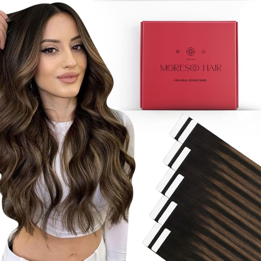Fita adesiva em extensões de cabelo Moresoo 20cm 10 peças 25g Remy Human Hair