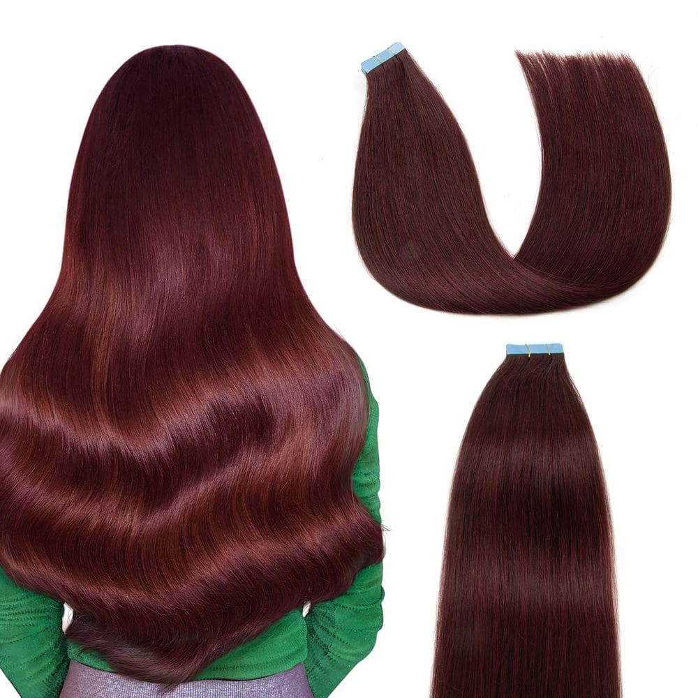 Fita adesiva em extensões de cabelo AGMITY Human Hair #99j Burgundy 40g