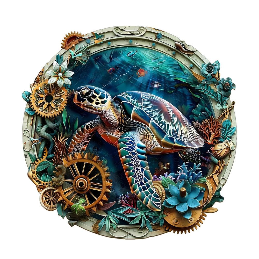 Quebra-cabeça de madeira Pijesaksa Embossed Sea Turtle para adultos
