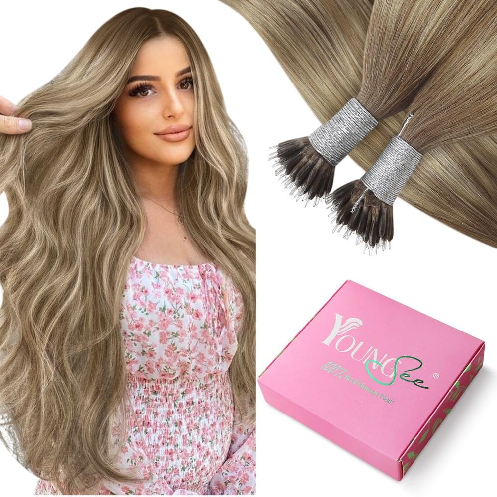 Extensões de cabelo Nano Ring YoungSee Ombre Light Brown 18