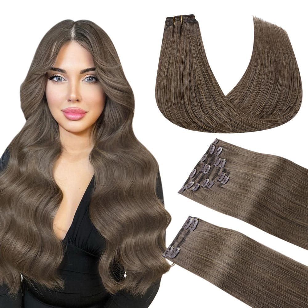 Extensões de cabelo DOORES Clip em marrom acinzentado claro 150 g 9 unidades