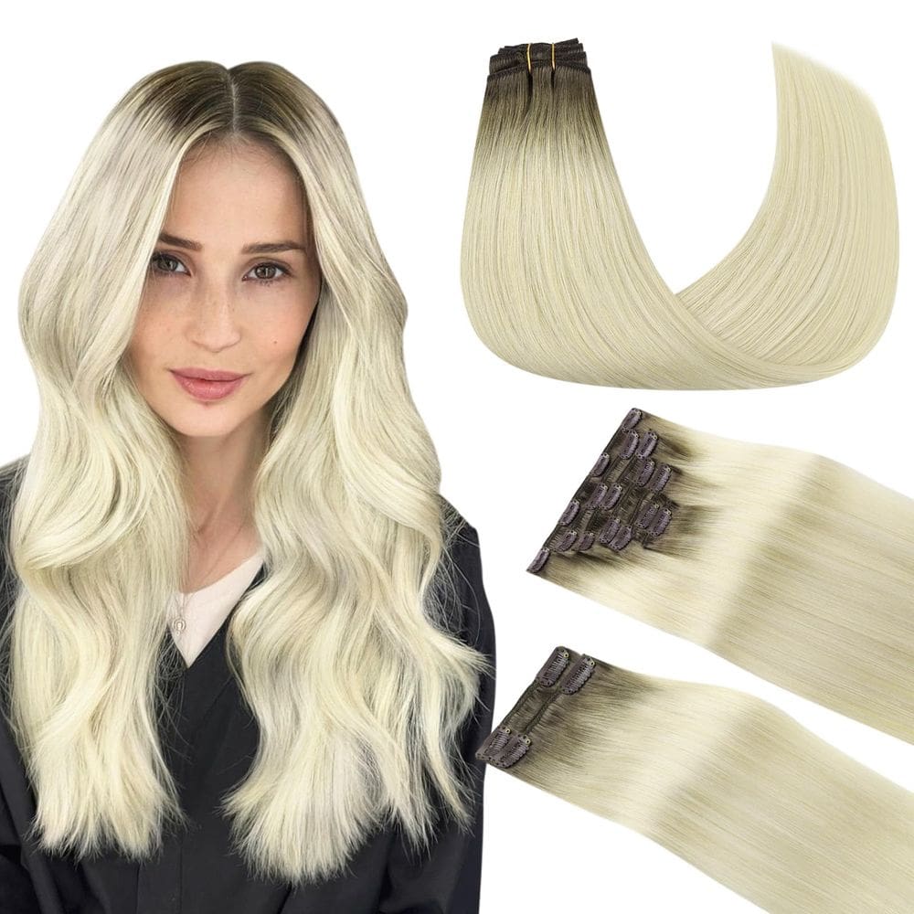Extensões de cabelo DOORES Clip em marrom claro a loiro acinzentado