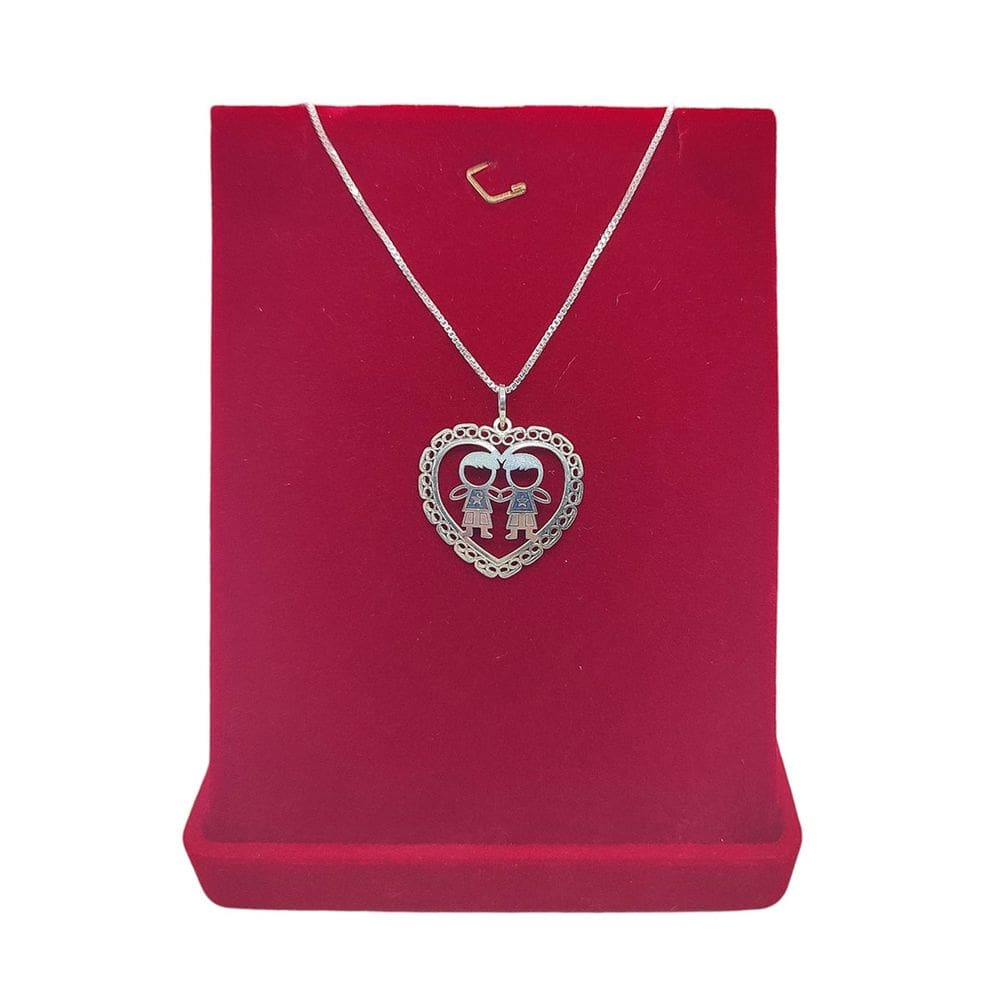 Corrente Veneziana 50cm Pingente Dois Meninos Prata 925