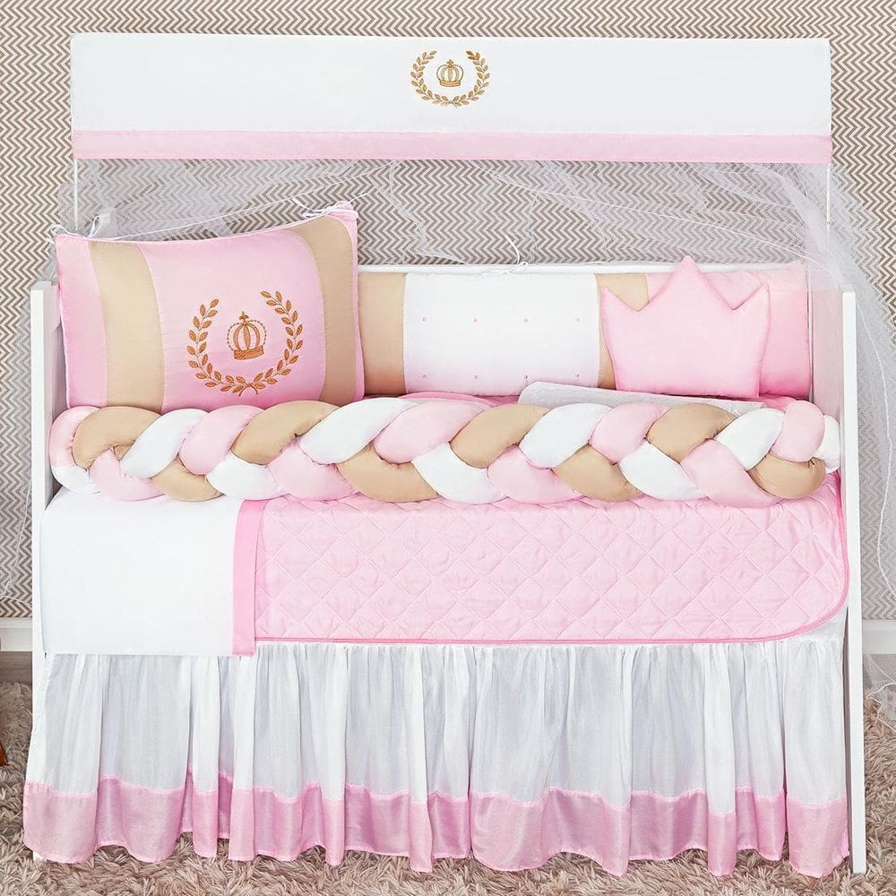 Kit Protetor Berço Trança Coroa Chuva De Amor Menina 11