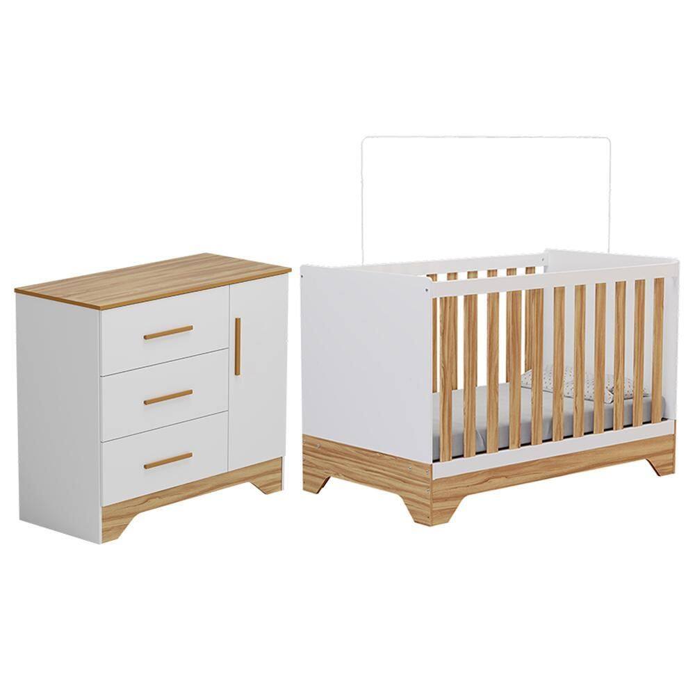 Jogo de Quarto Infantil Popy Retrô Plus Cômoda 1 Porta e Berço - Móveis Peroba