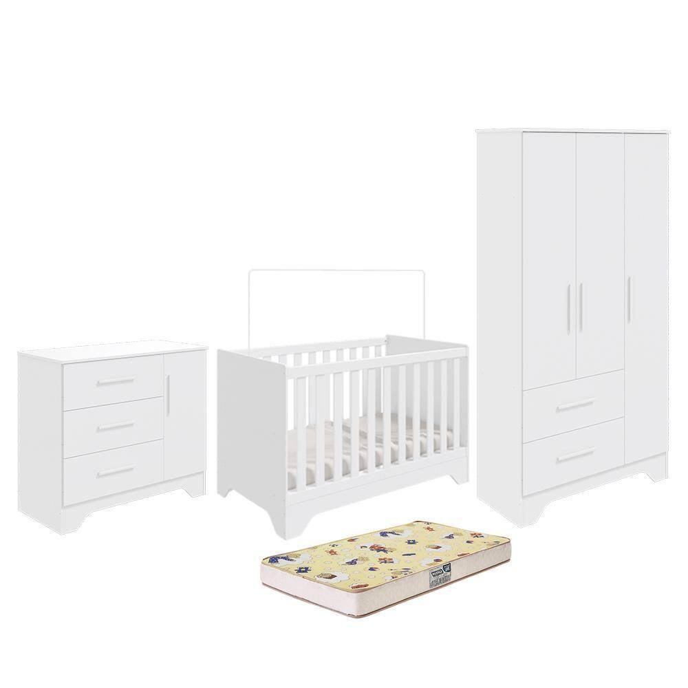 Dormitório Infantil Popy Retrô Plus Guarda Roupa, Cômoda e Berço com Colchão Supreme - Móveis Peroba