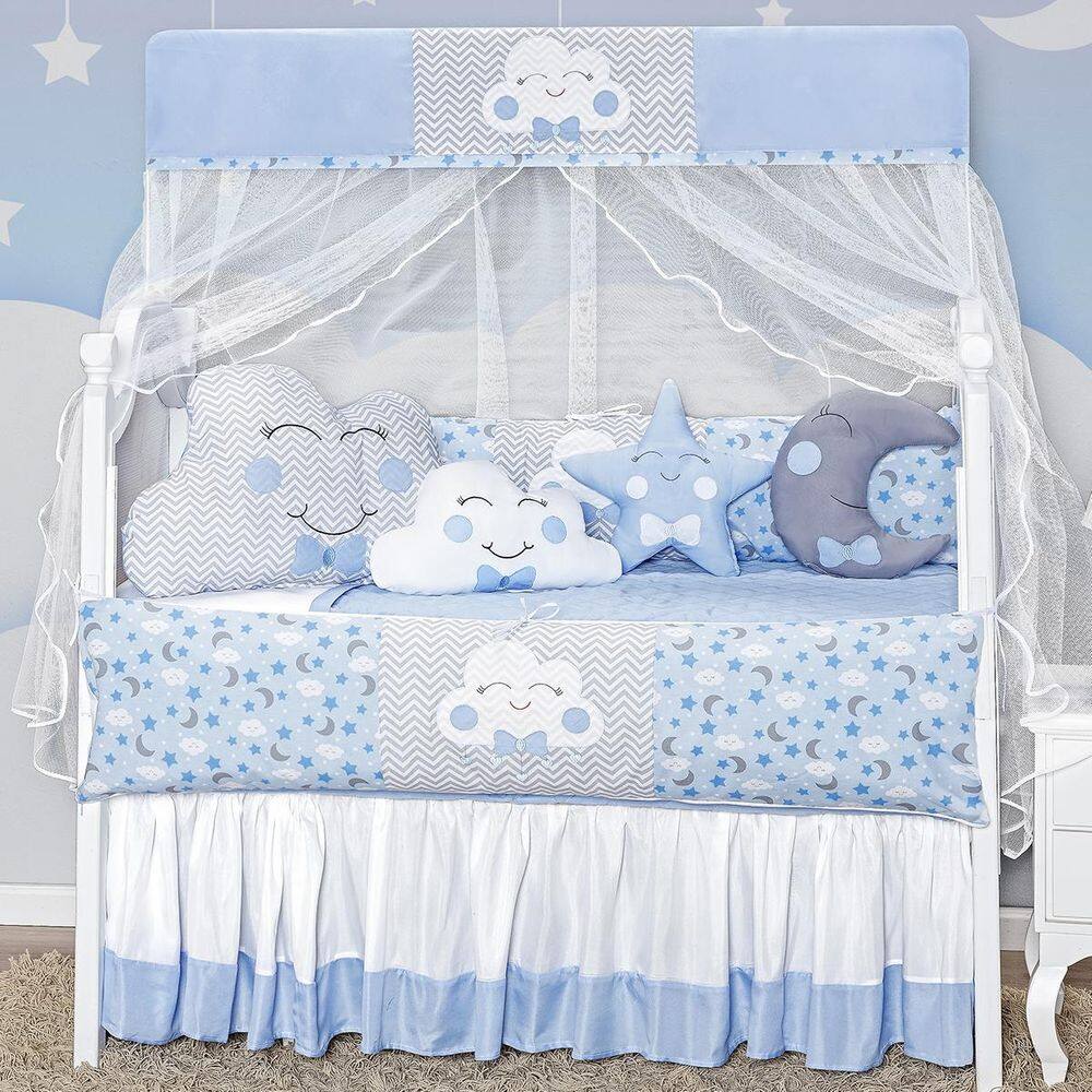 Kit Berço 12 Peças Menino Formato Nuvem Azul Completo