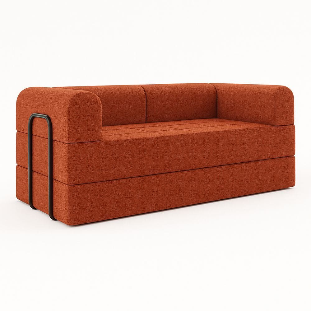 Sofá Cama de Espuma Modular Axel 160cm 02 Lugares com Apoio de Metal Bouclé Terracota - Desk Design