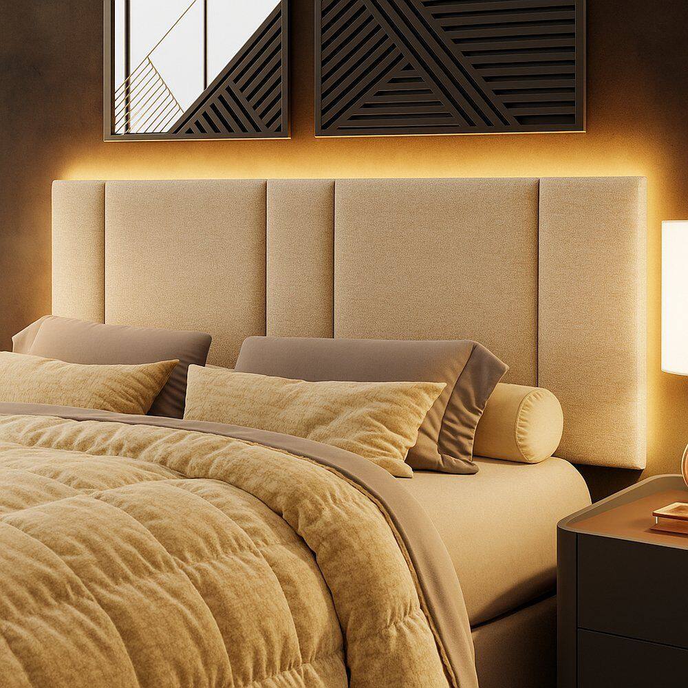 Cabeceira Painel Cama Box Queen Size Siri 160cm com LED Linho Bege - Desk Design