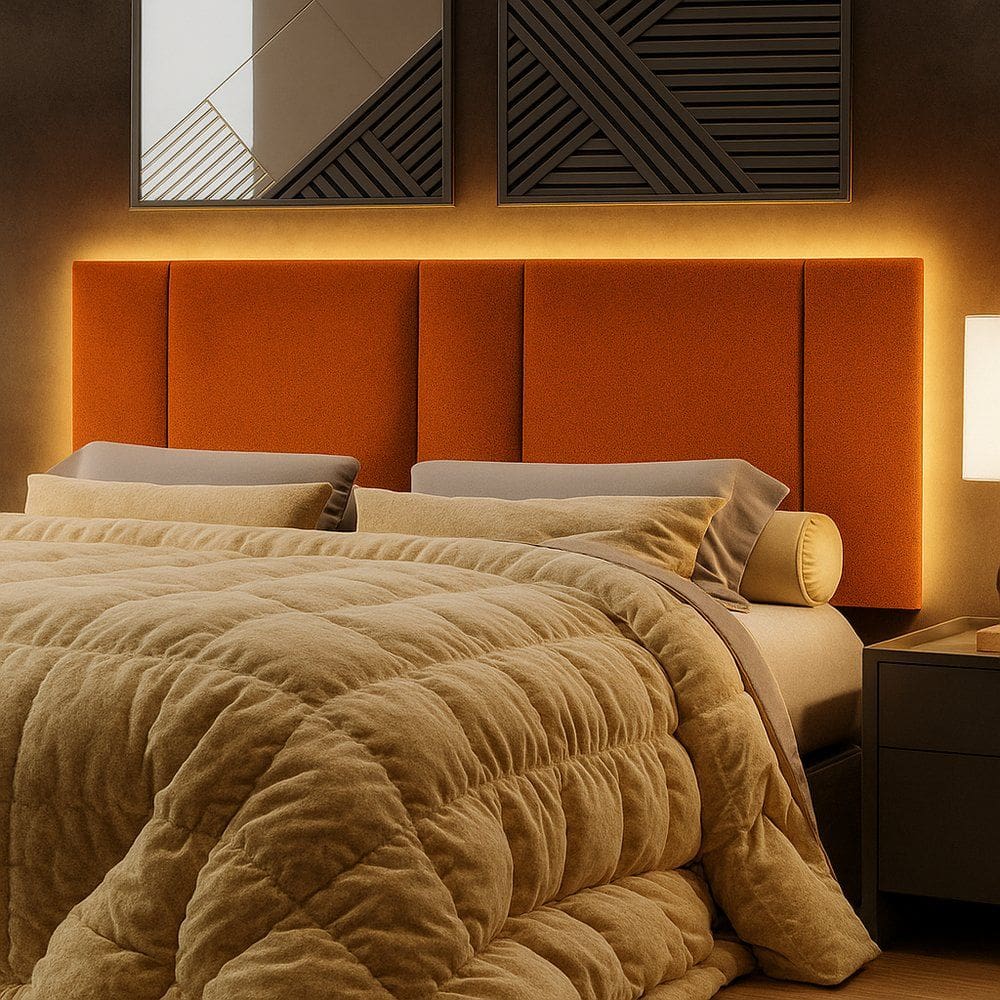 Cabeceira Painel Cama Box Queen Size Siri 160cm com LED Bouclé Terracota - Desk Design