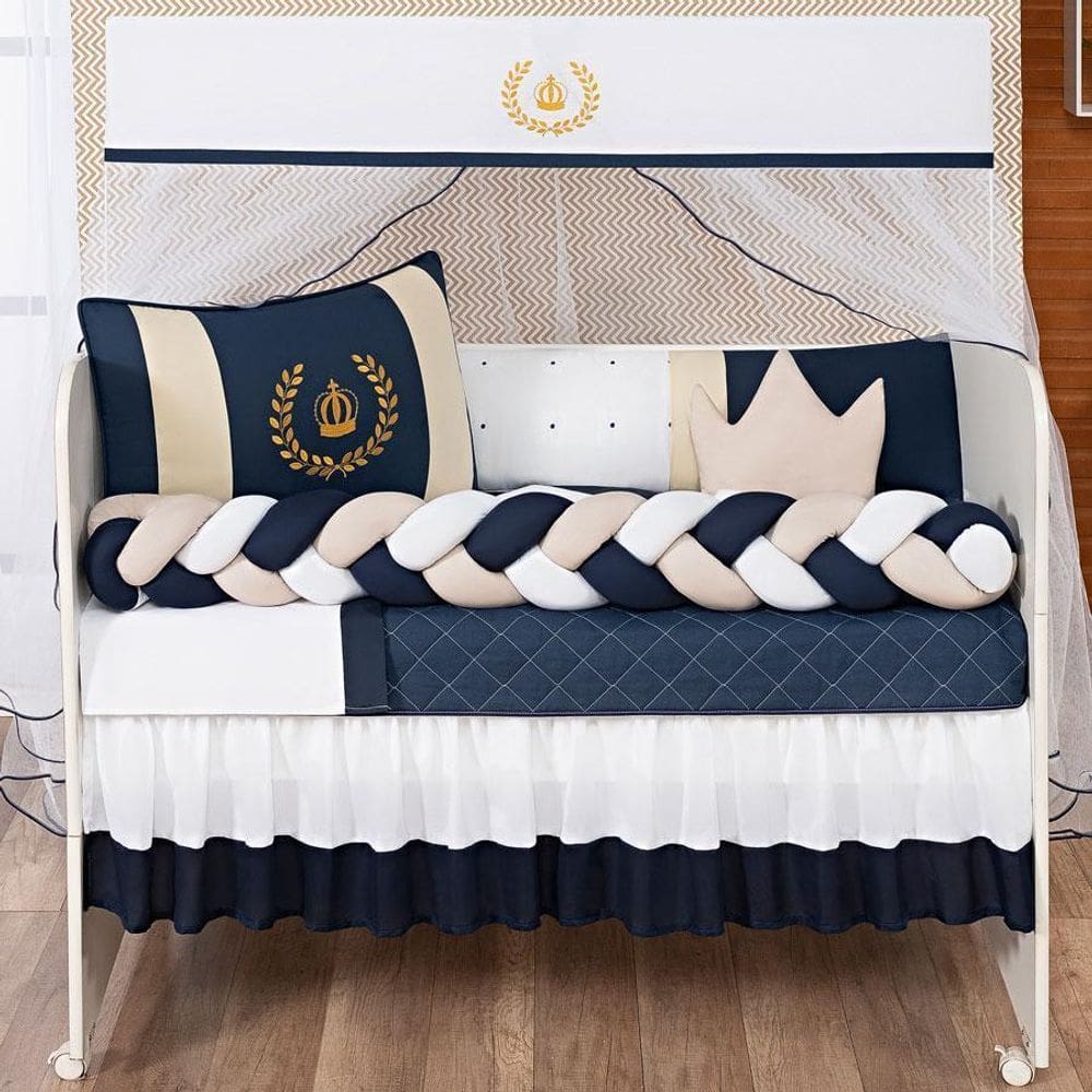 Kit Protetor Berço Trança Coroa Marinho Chuva De Amor 11