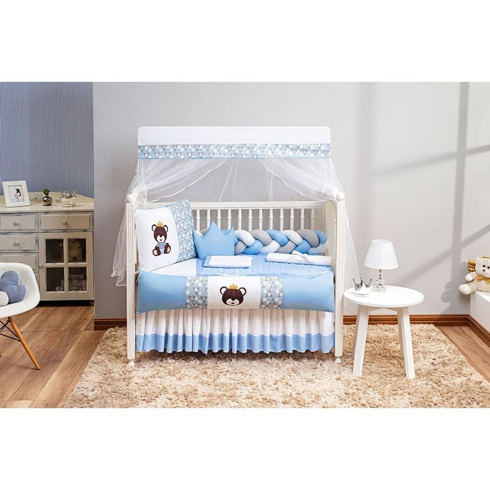 Kit Berço Saia Box E Cabeceira Para Menino 11 Peças Azul