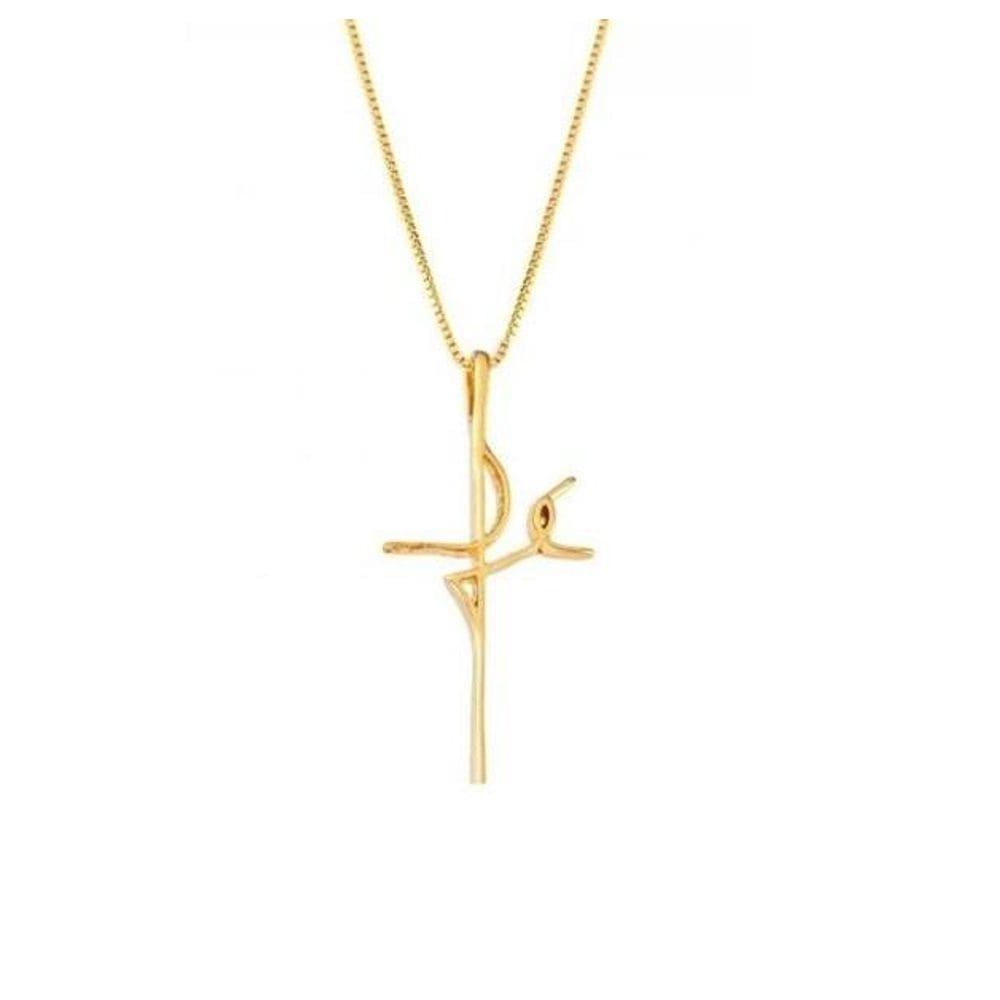 Corrente Colar Com Pingente Fé Banhado Ouro - Semi Joias