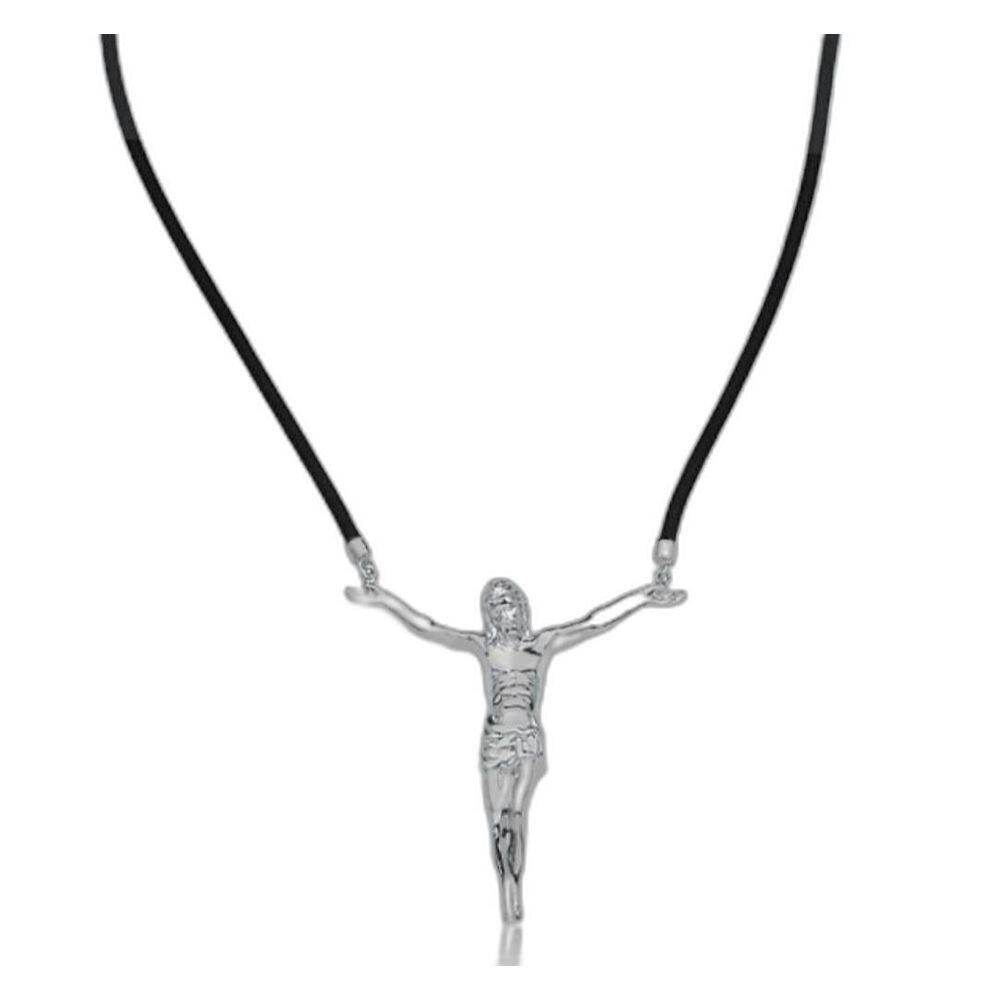 Gargantilha Rosso Ag Crucifixo Medio 27X31Mm Silicone Preto