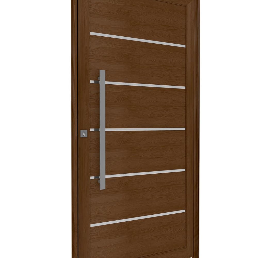 Porta de Alumínio Pivotante Lambri 215cm X 105cm Friso e Puxador de 80cm Lucasa Ideale Marrom