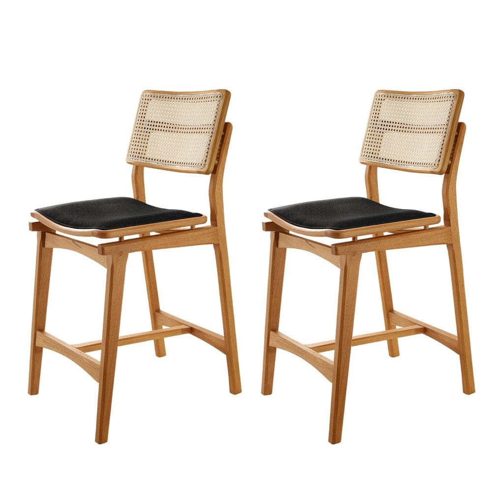 Conjunto com 2 Banquetas em Madeira Isa Premium Preto / Imbuia Natural