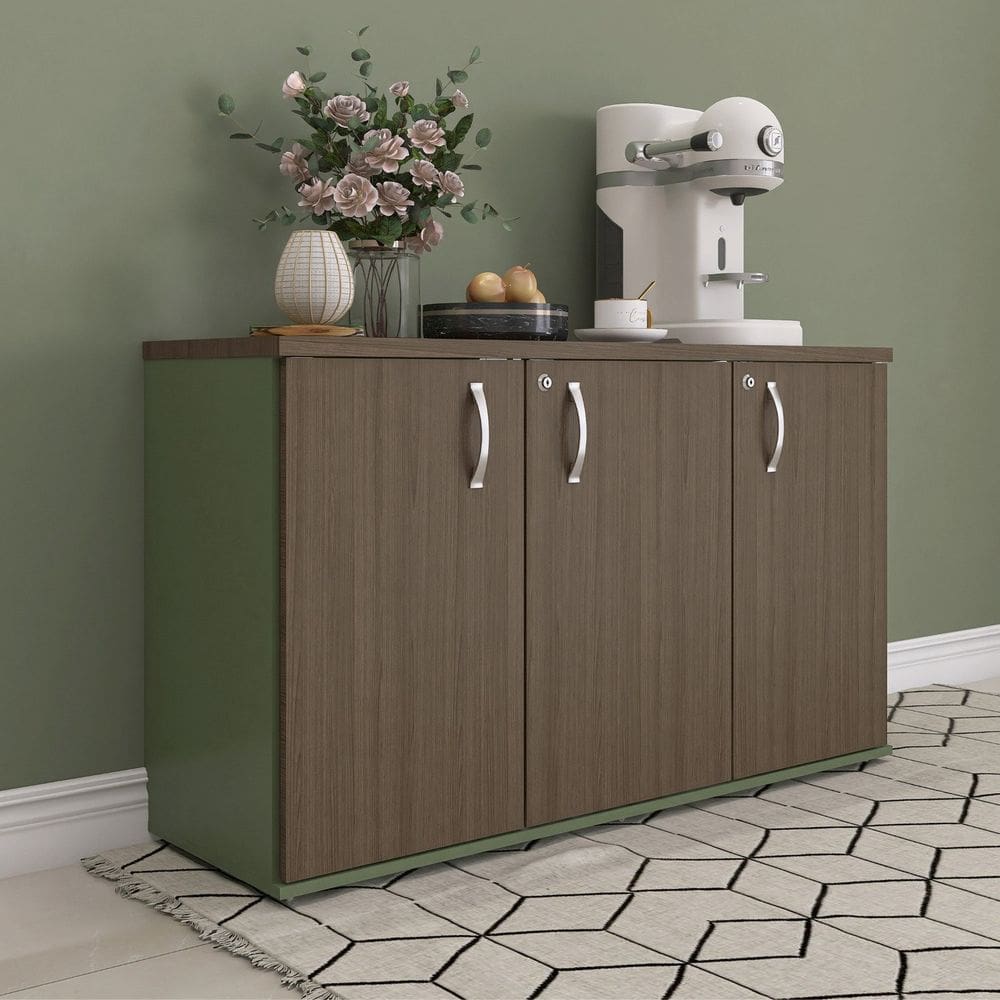 Armário para Escritório 3 Portas Credenza Salvia/Walnut