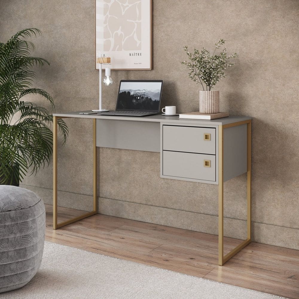 Escrivaninha 2 Gavetas com Medidas de 75cm X 120cm Retrô Arena / Champagne