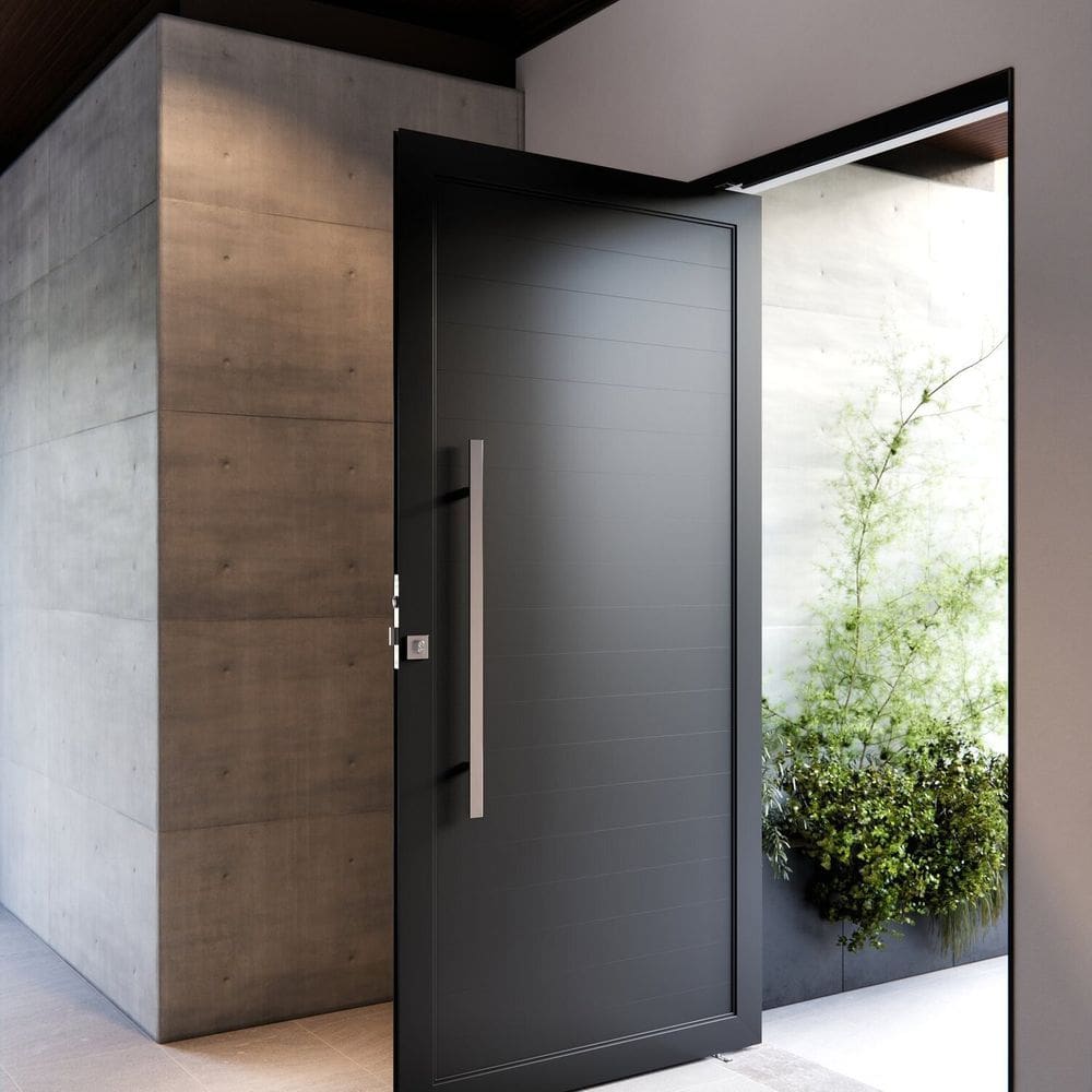 Porta de Alumínio Pivotante Lambri 215x105cm com Puxador de 80cm Lucasa Ideale Preto