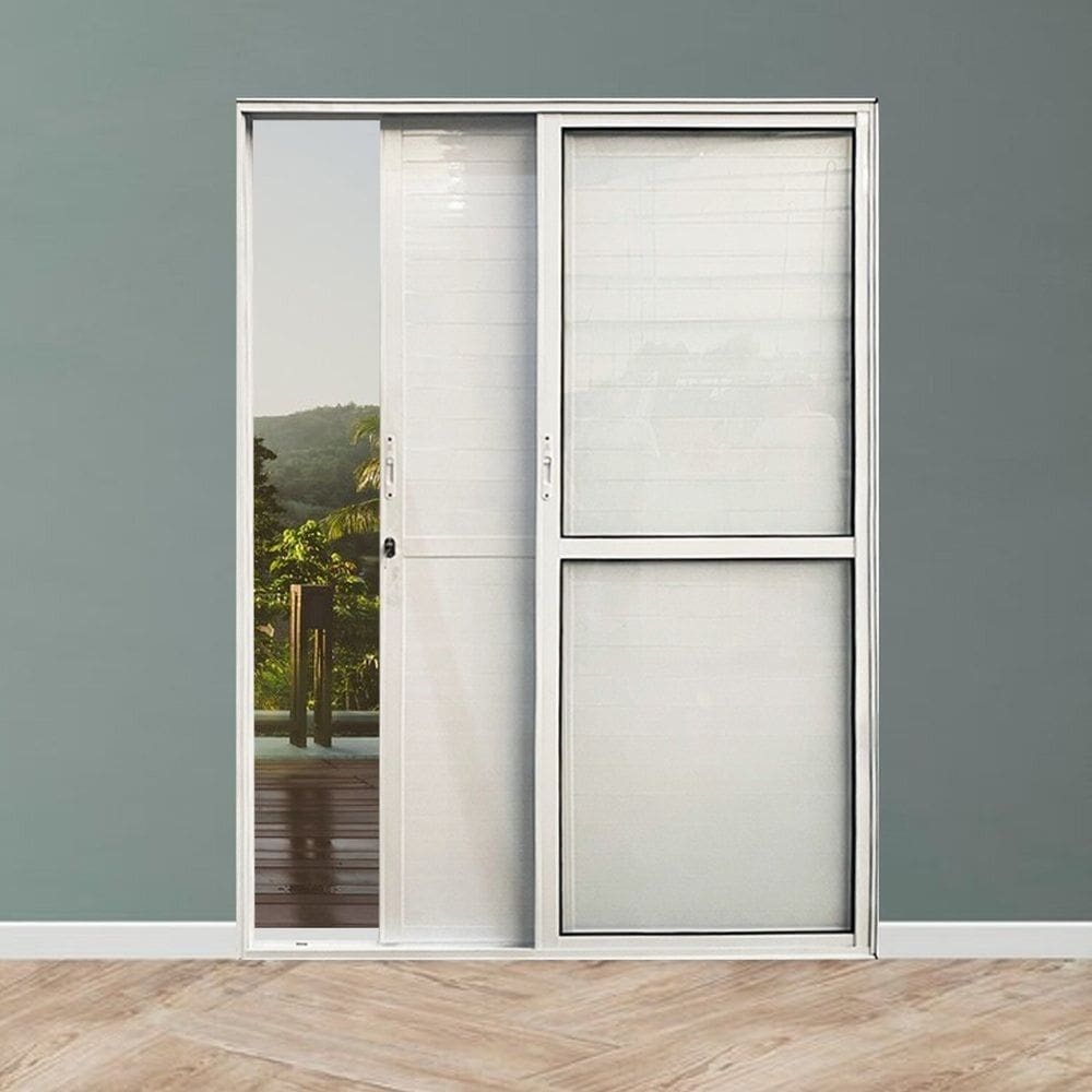 Porta Balcão Lambril 3 Folhas Alumínio 210x120cm Veneza Branco