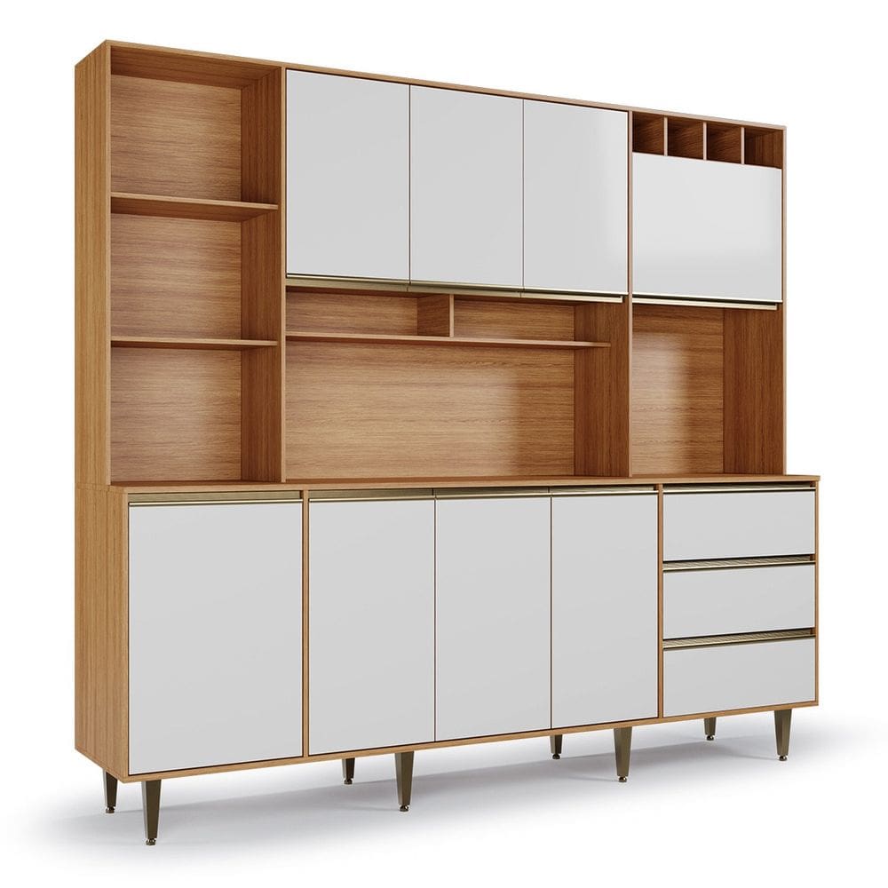 Armário de Cozinha 8 Portas 3 Gavetas Nicho Versatti Freijo/ Off White