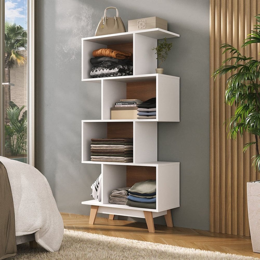 Estante para Quarto Livreiro Ravelle Espresso Móveis Branco/Nogal