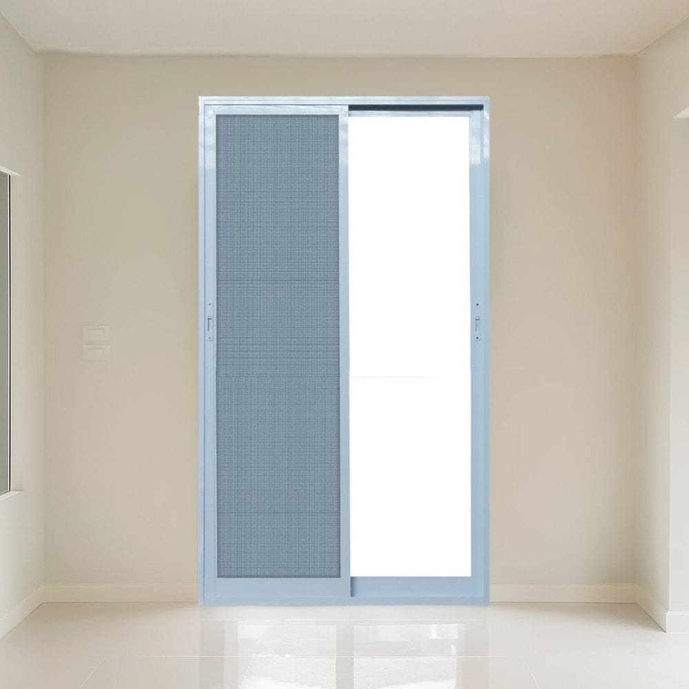 Porta de Correr com Tela Mosquiteira 1,50x2,15m Vidro Temperado 6cm Fábrica do Alumínio Branco