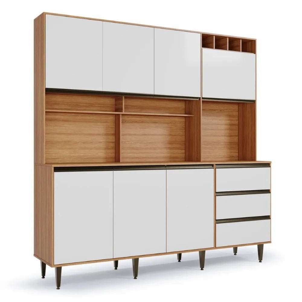 Armário de Cozinha 7 Portas 3 Gavetas Nicho Versatti Freijo/ Off White
