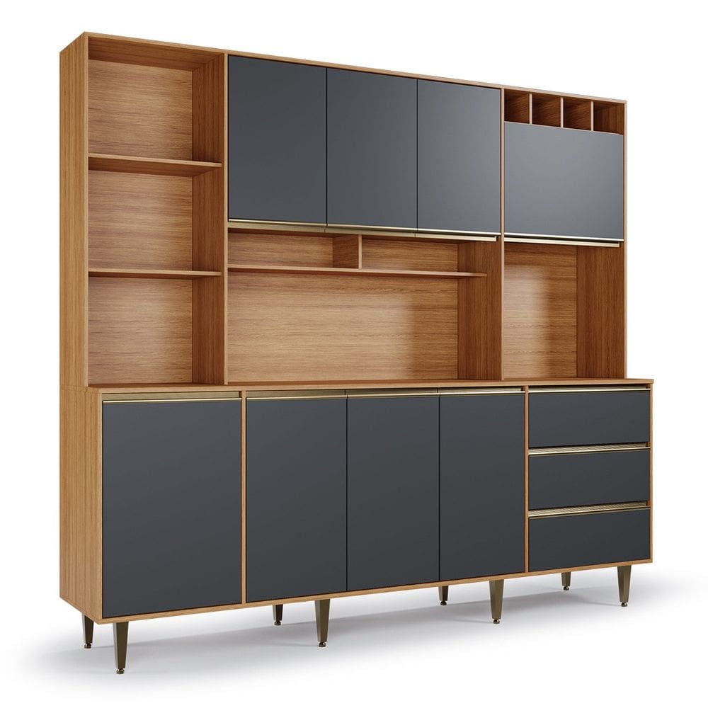 Armário de Cozinha 8 Portas 3 Gavetas Nicho Versatti Freijo/ Grafite