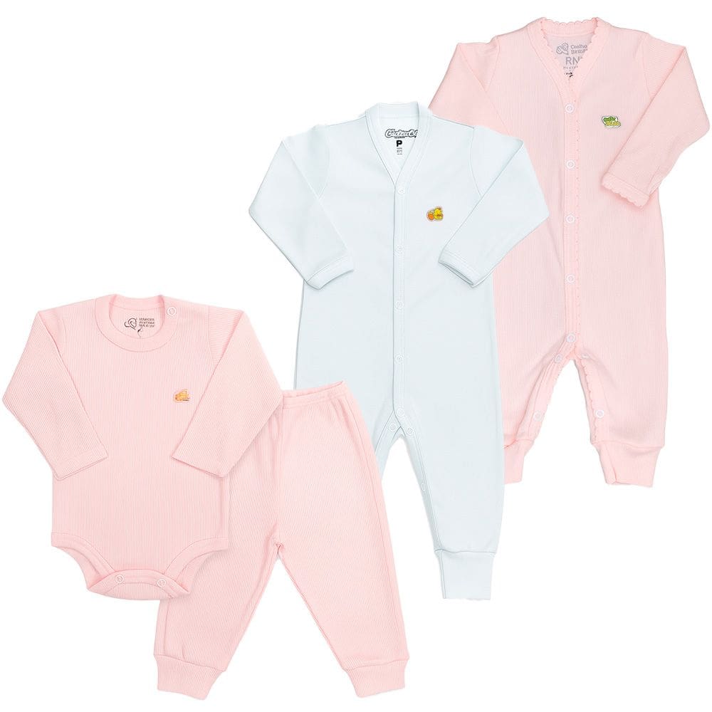 Kit Roupa de Bebê 3 peças Body e Macacão 100% Algodão Baby Duck