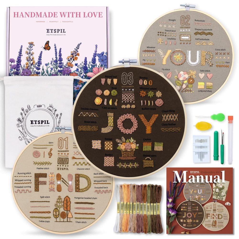 Kit de bordado ETSPIL Find Your Joy com 42 pontos e estampado