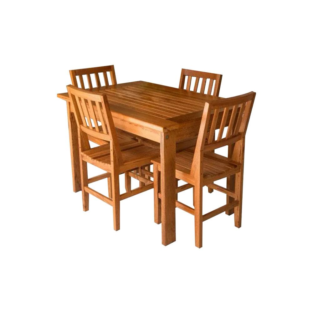 Mesa de Jantar em Madeira Maciça Ripada 1,20m com 4 Cadeiras de Madeira Resistente