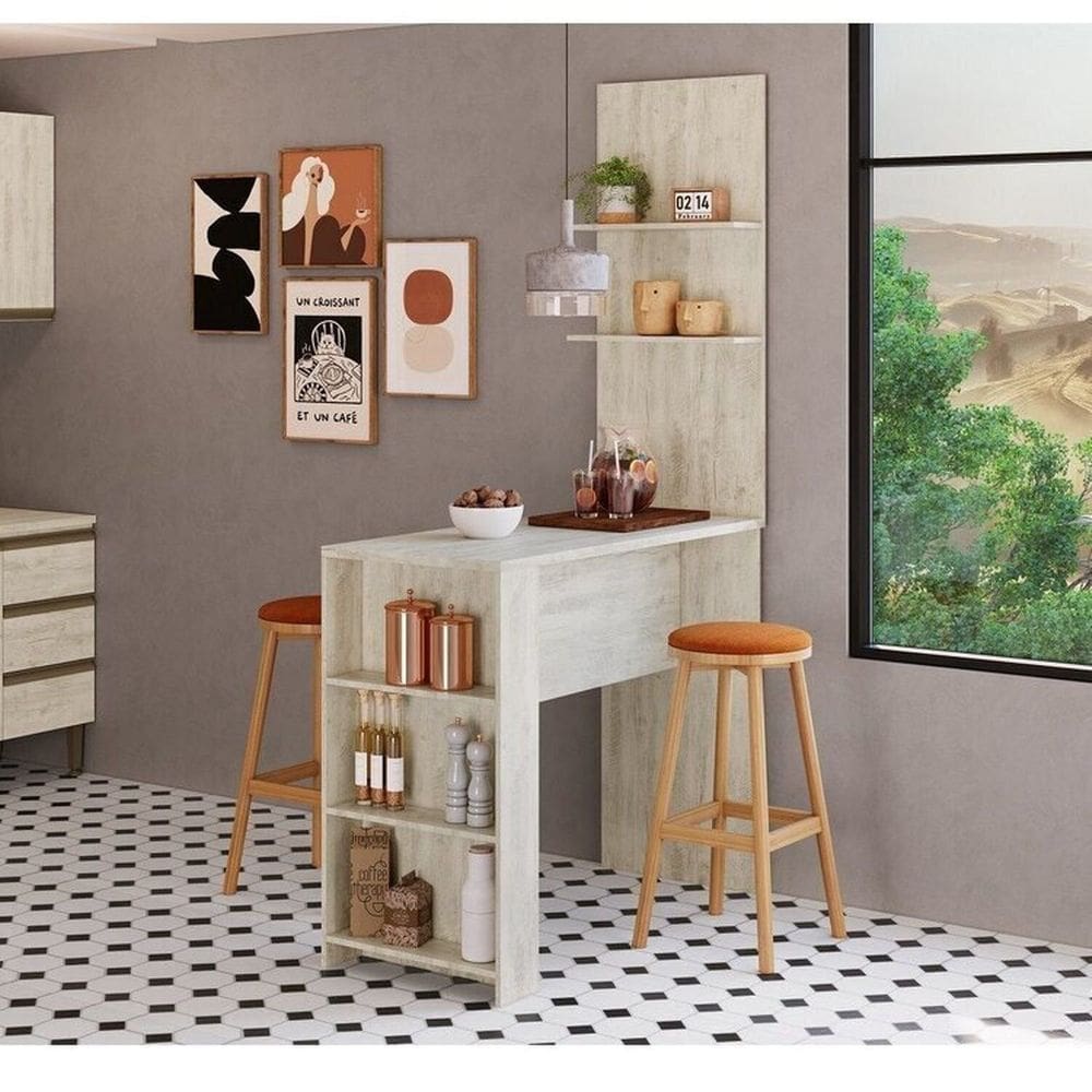 Bancada Luna com Painel Greta para Cozinha Crema