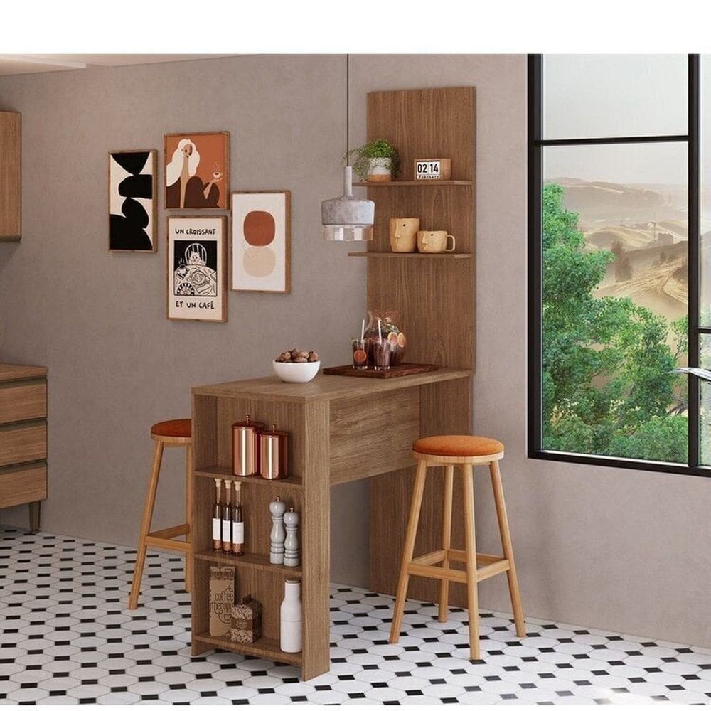 Bancada Luna com Painel Greta para Cozinha Freijó