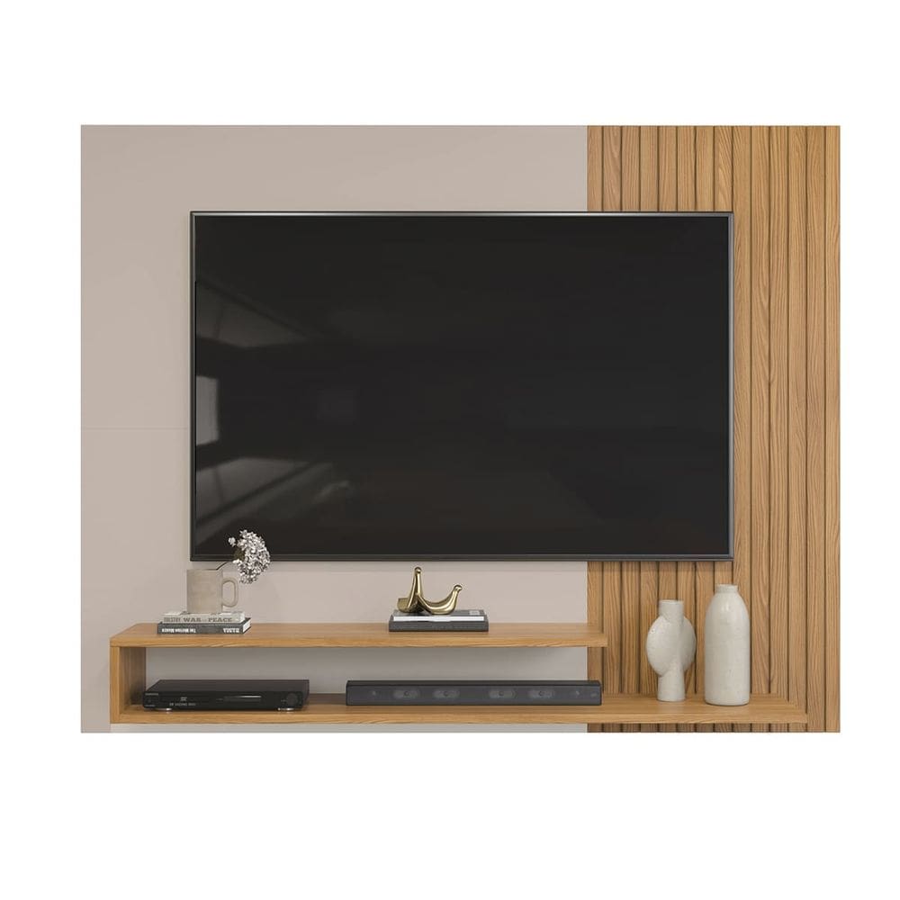 Painel de Tv Rack Suspenso Até 50 Polegadas Palermo Carvalho Nobre - Griz - ÉdeCasaMóveis
