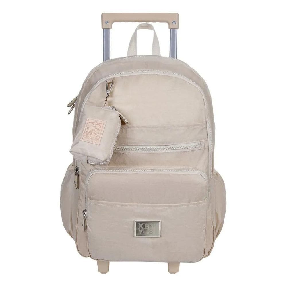 Mochila Escolar Rodinhas Bege Trendy 4 Zípers