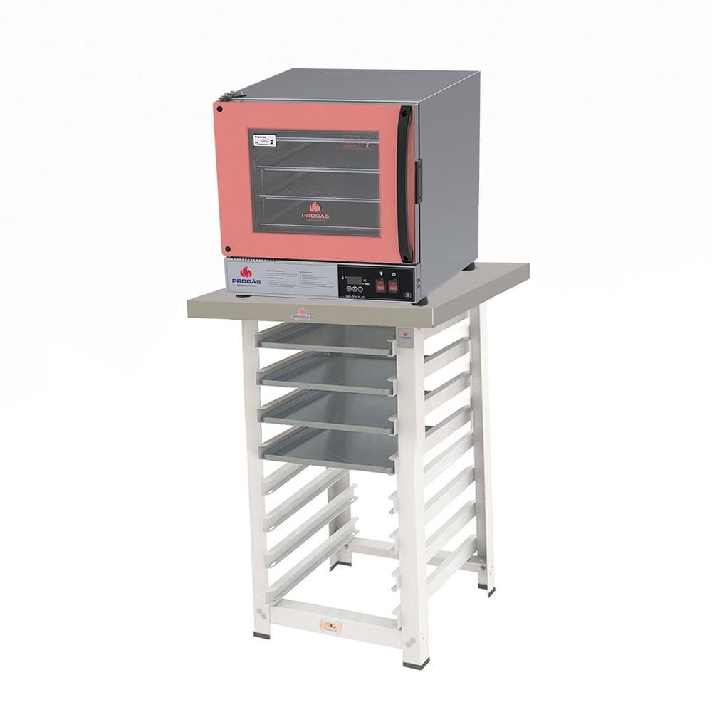 KIT - Forno Turbo Elétrico PRP-004 Plus 220V Rosa + Bancada MES-004 + 4 Assadeiras - Progás