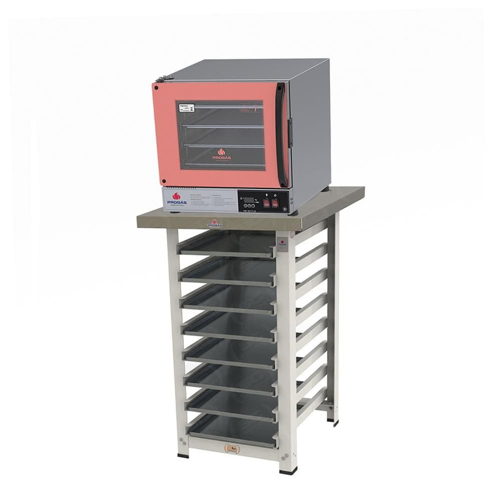KIT - Forno Turbo Elétrico PRP-004 Plus 220V Rosa + Bancada MES-004 + 8 Assadeiras - Progás