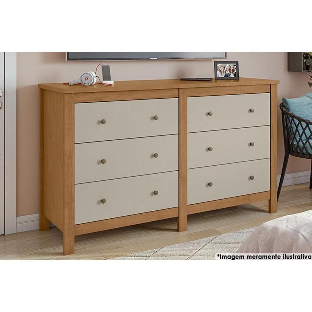 Cômoda De Quarto Horizontal Maggiore C- 6 Gavetas Amêndoa-off White - Lopas