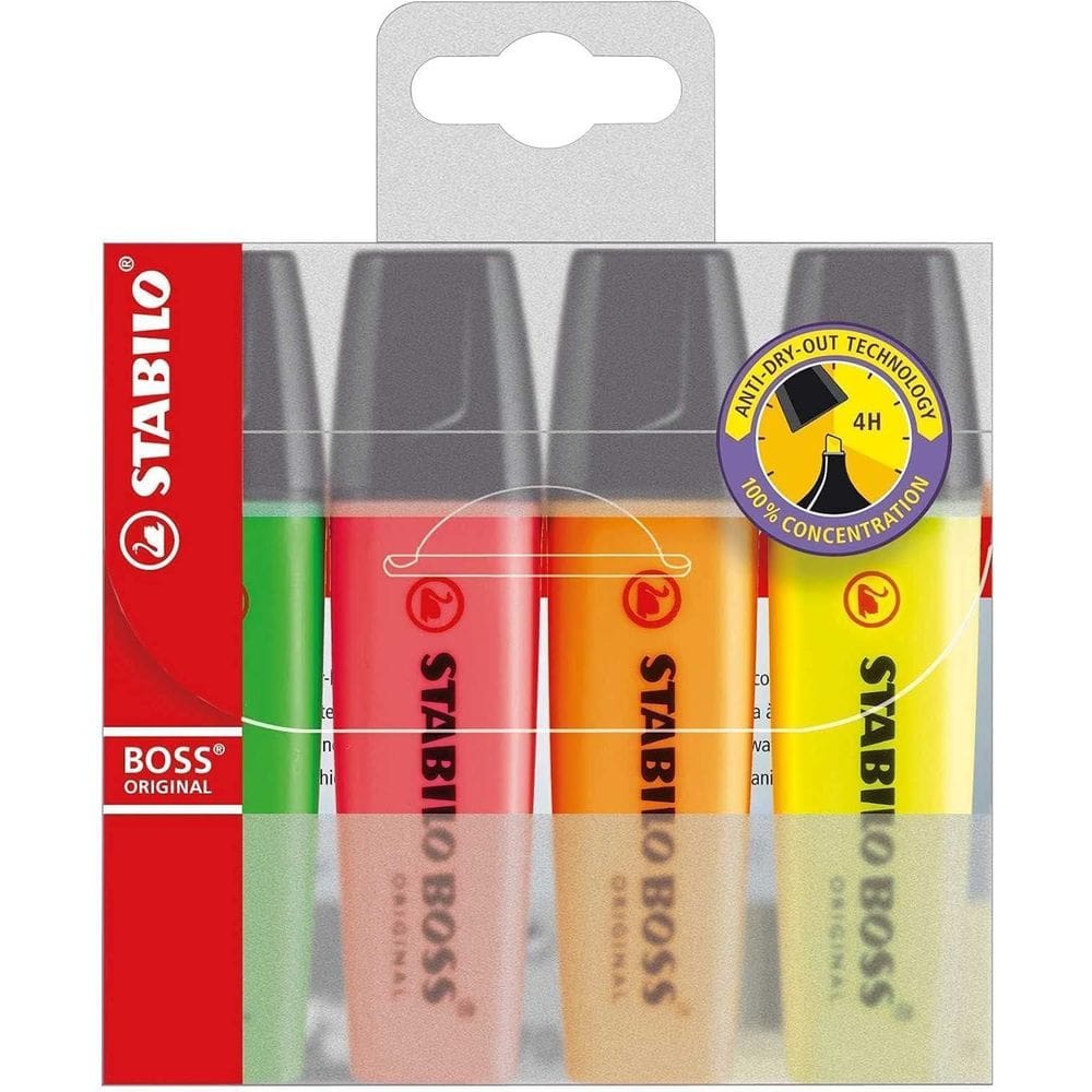 Kit Caneta Marca Texto Stabilo Boss Neon - 4 Unidades