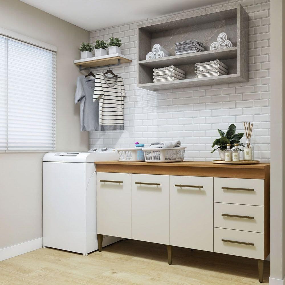 Lavanderia Modulada Nova Iguaçu Balcão 3pt 3gvt Kaiki Móveis Nature Com Off White