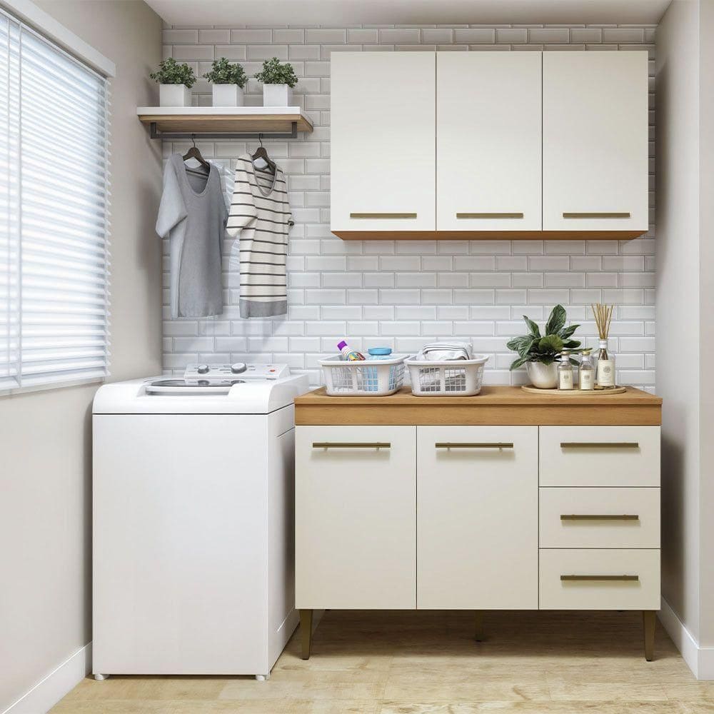Lavanderia Modulada Brasília Arm Aéreo E Balcão Kaiki Móveis Nature Com Off White