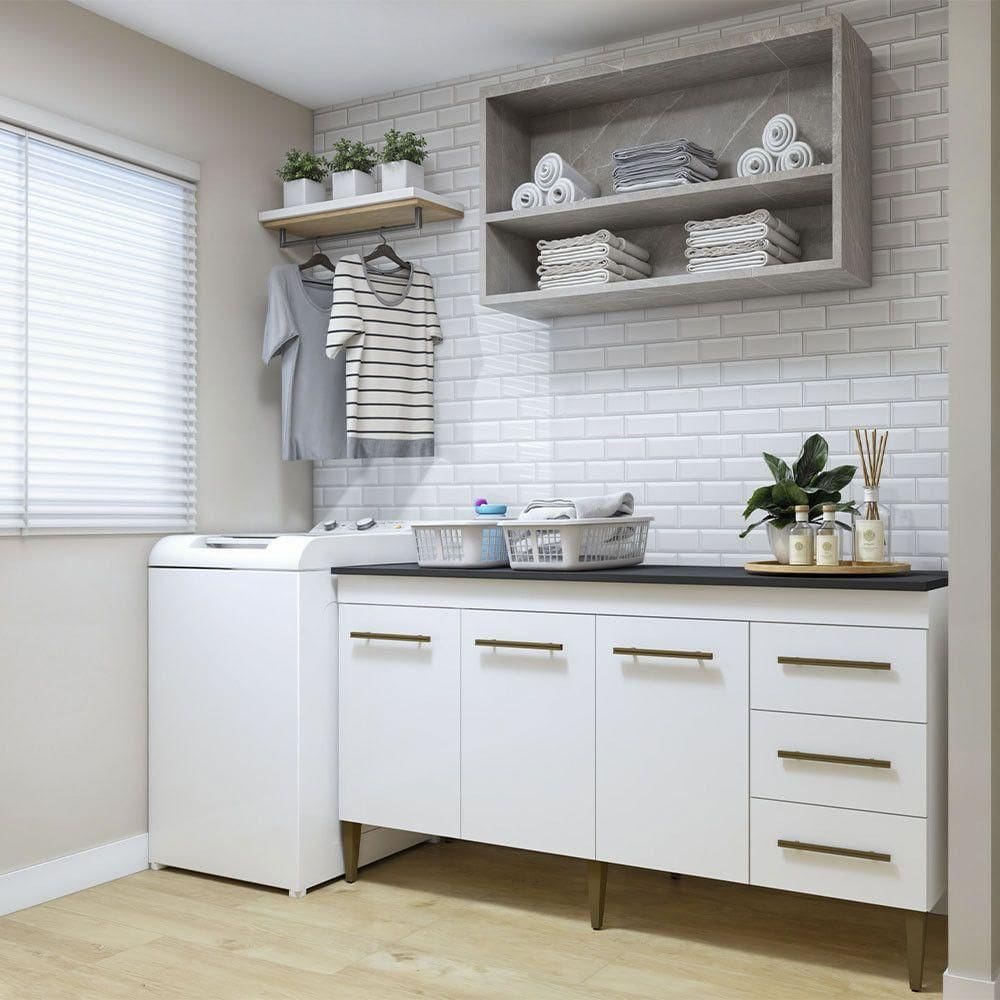 Lavanderia Modulada Nova Iguaçu Balcão 3pt 3gvt Kaiki Móveis Branco