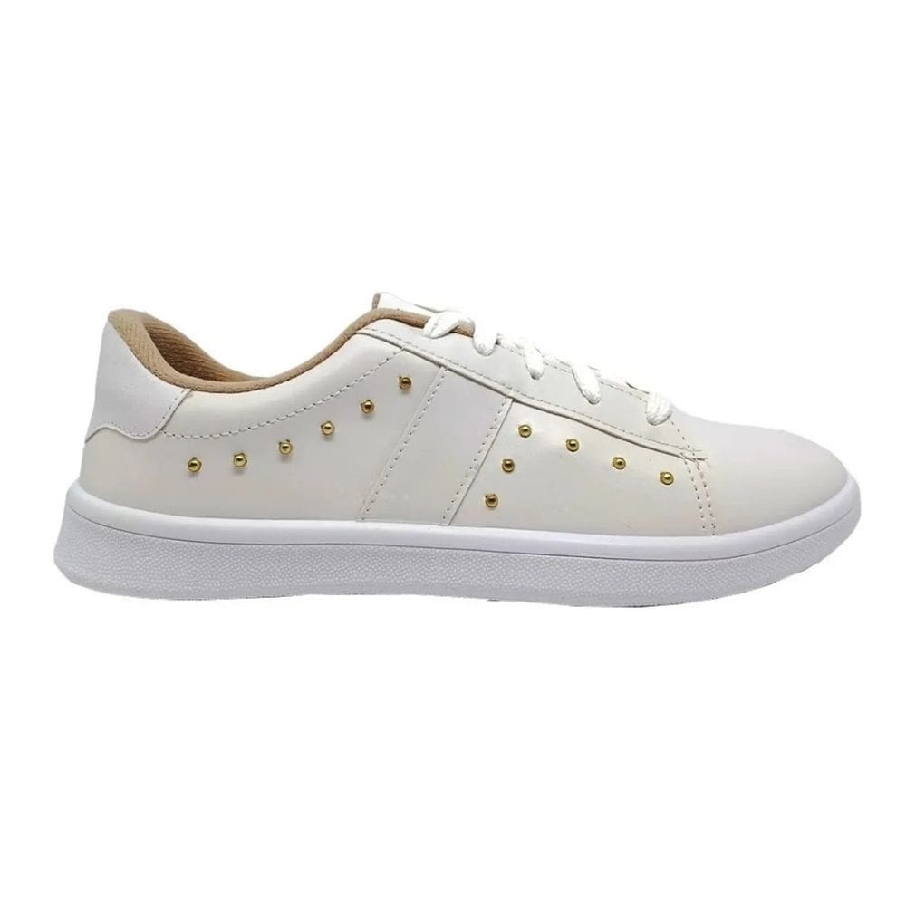 Tênis Moleca Feminino Casual Detalhe Lateral Branco Ouro Claro