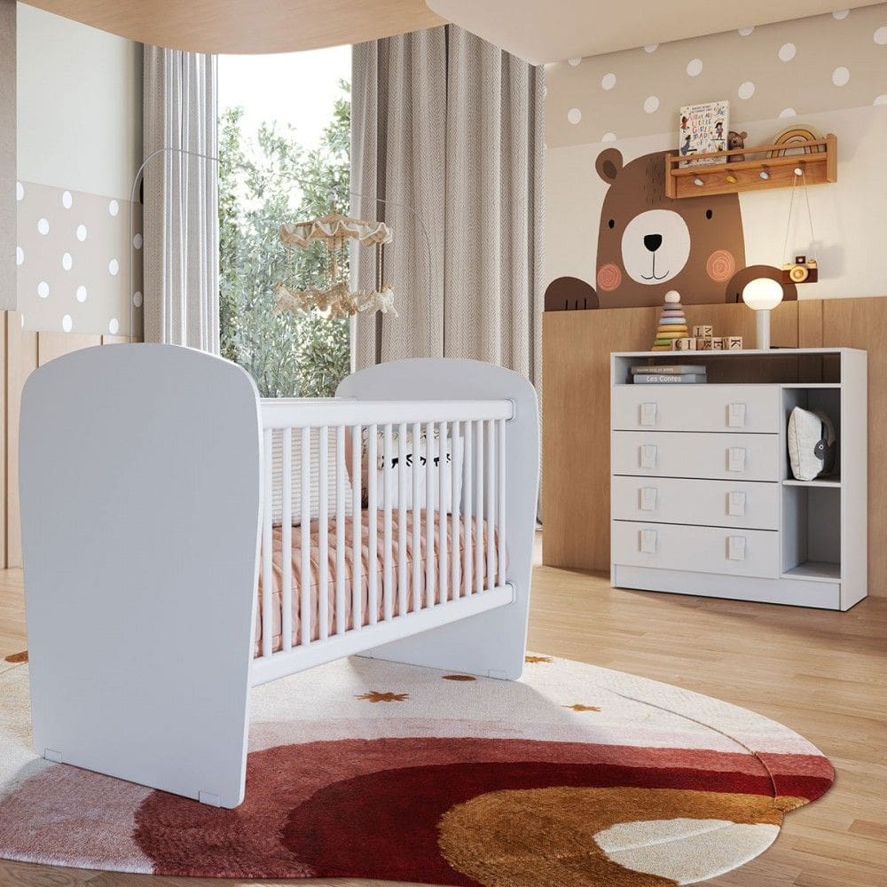 Quarto de Bebê Completo Corujinha 4 Gavetas Branco - percasa