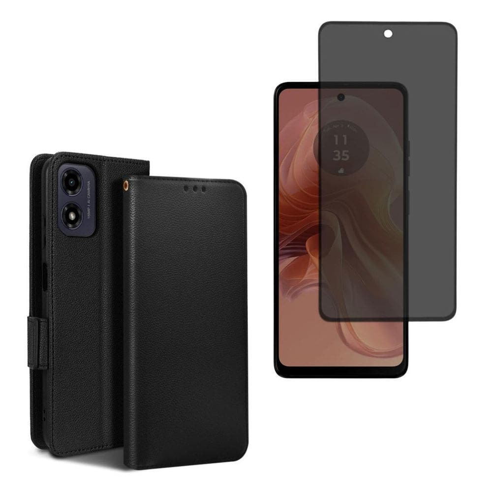 Capa Carteira + Pelicula Privacidade Hidrogel Para Moto G24