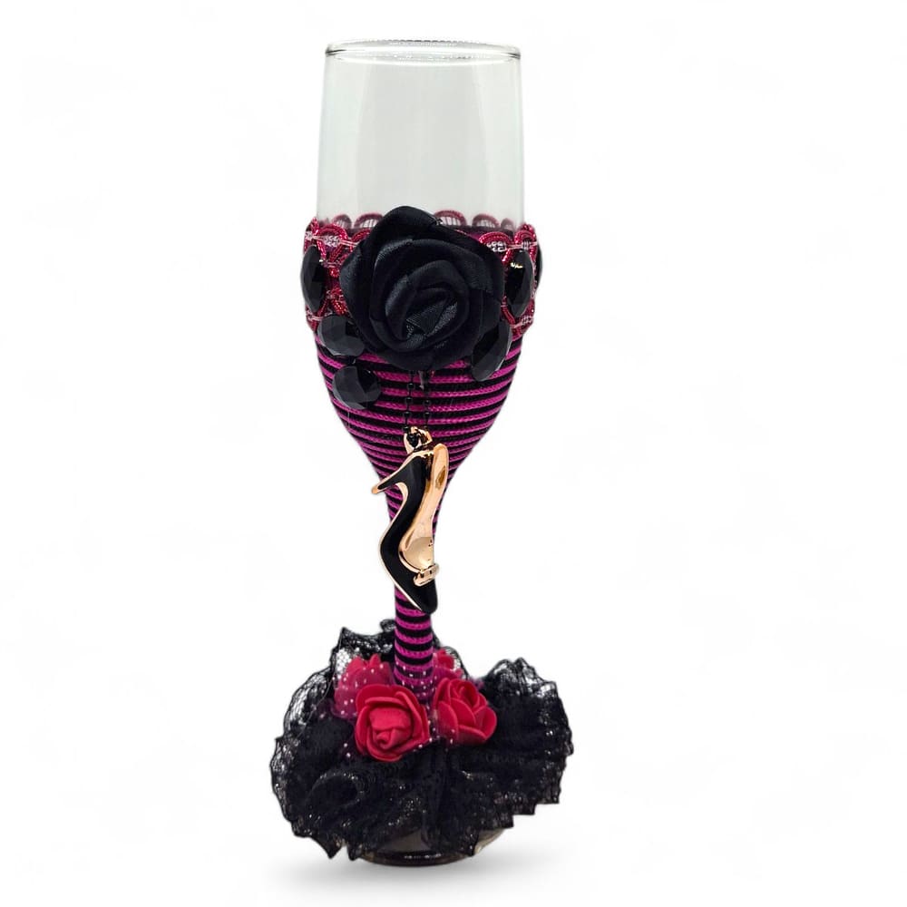 Taça de Vidro Pombagira Rosa e Preto Umbanda Candomblé 300ml
