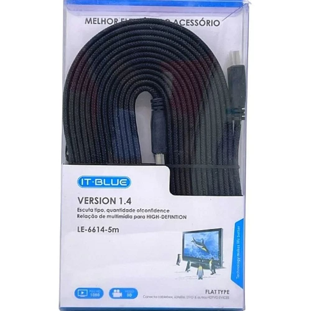 Cabo HDMI 5M tipo flat TV LCD DVD Vídeo Games