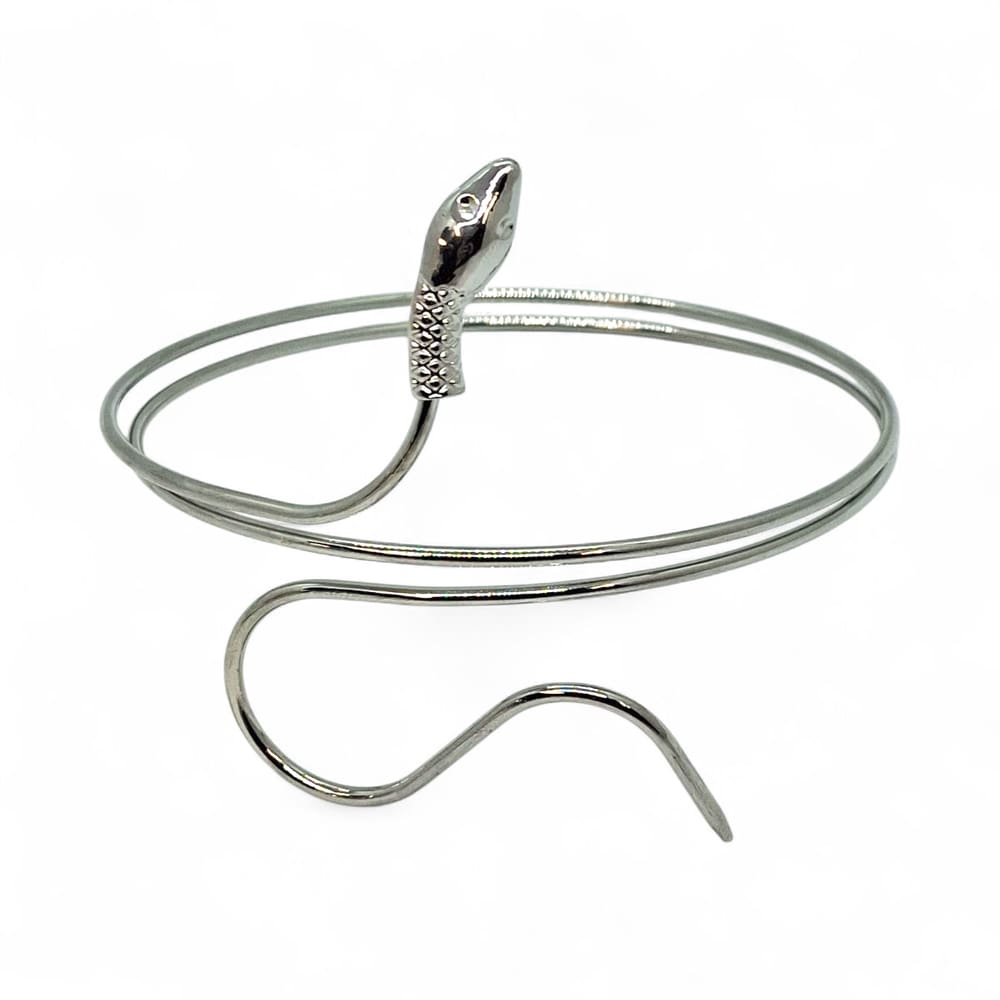 Bracelete De Cobra Espiral Regulável Liso Prata Braço