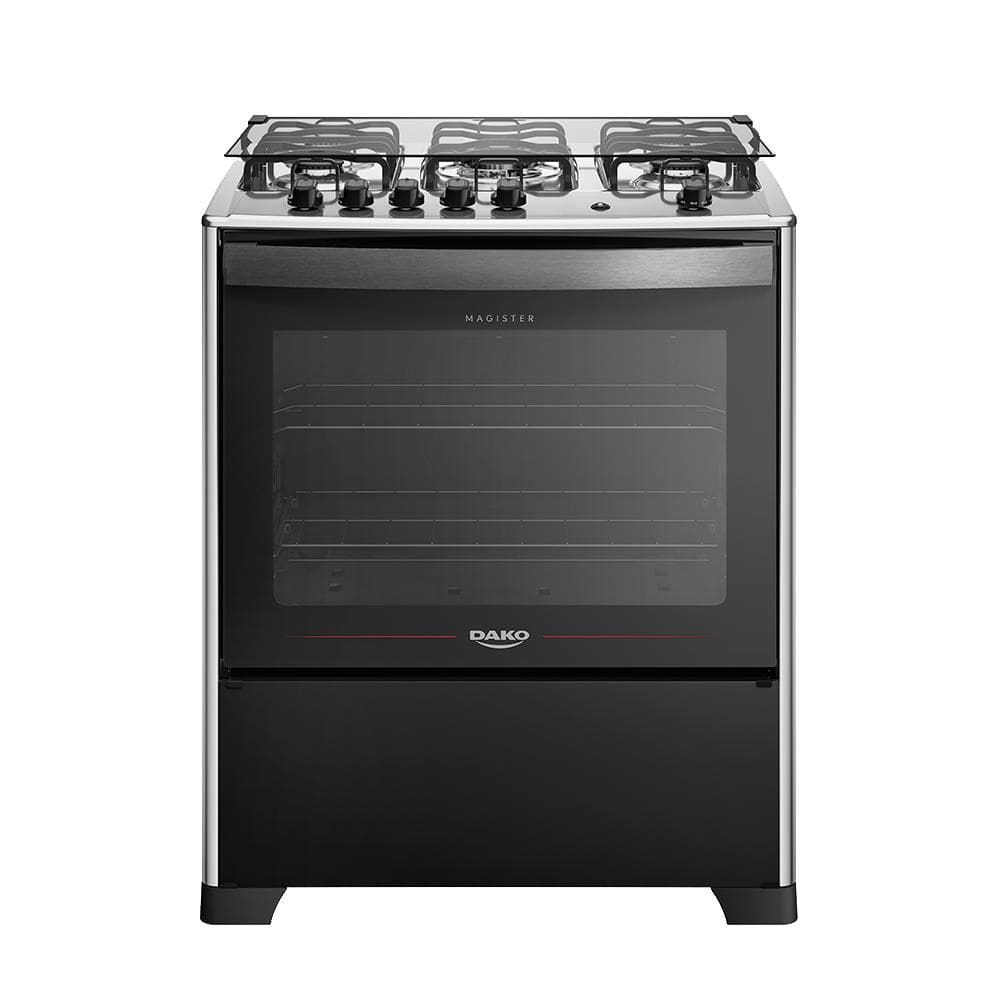 Fogão 5 Bocas Dako Magister Grill Preto com Mesa Inox Bivolt
